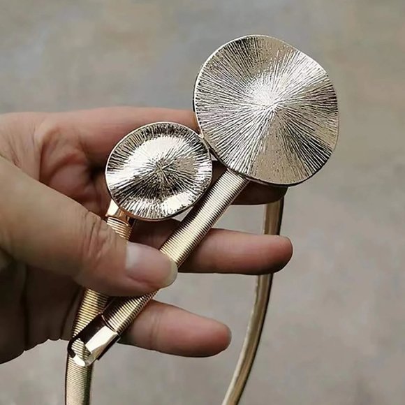 boho Textured Metal Round Buckle Belt - Picture 4 of 4